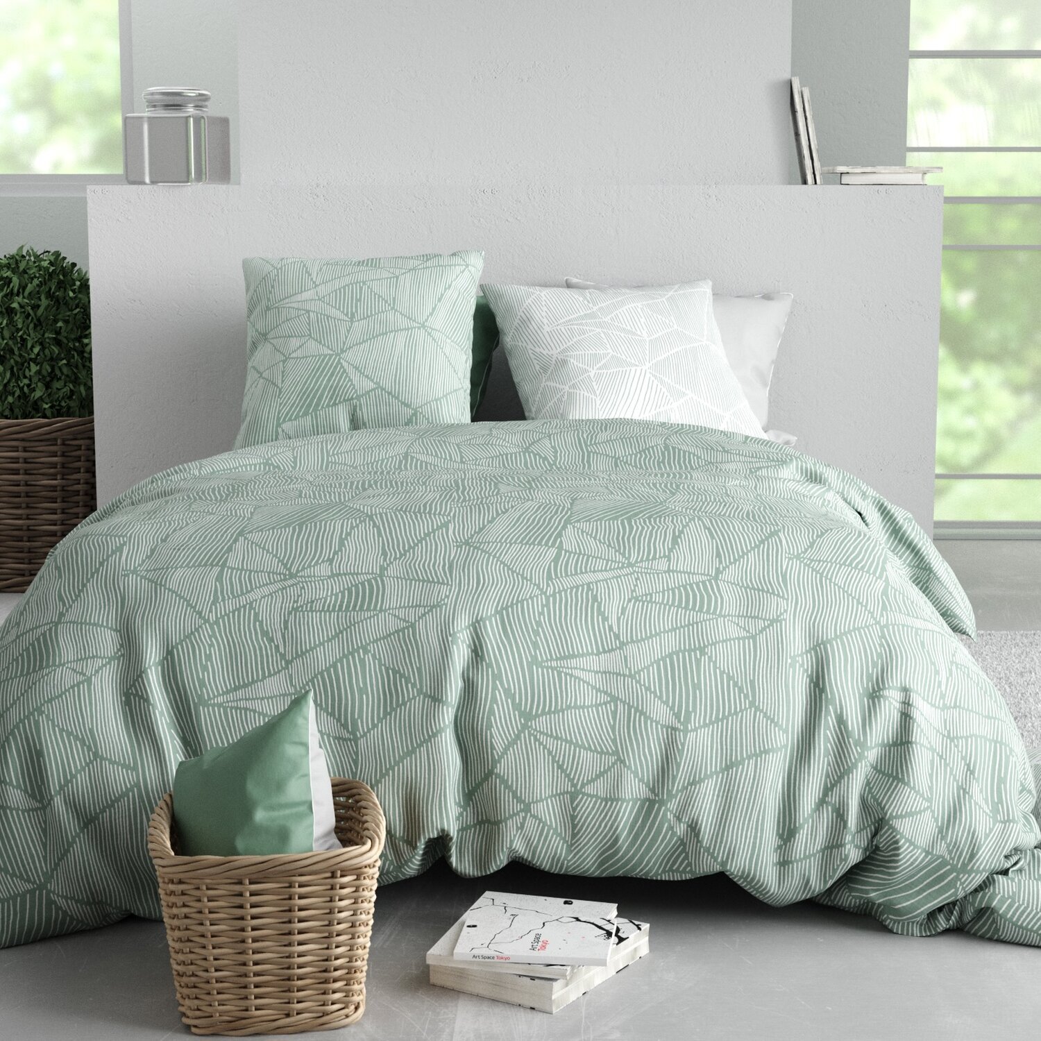 Parure housse de couette imprimé 100% coton - adely - blanc