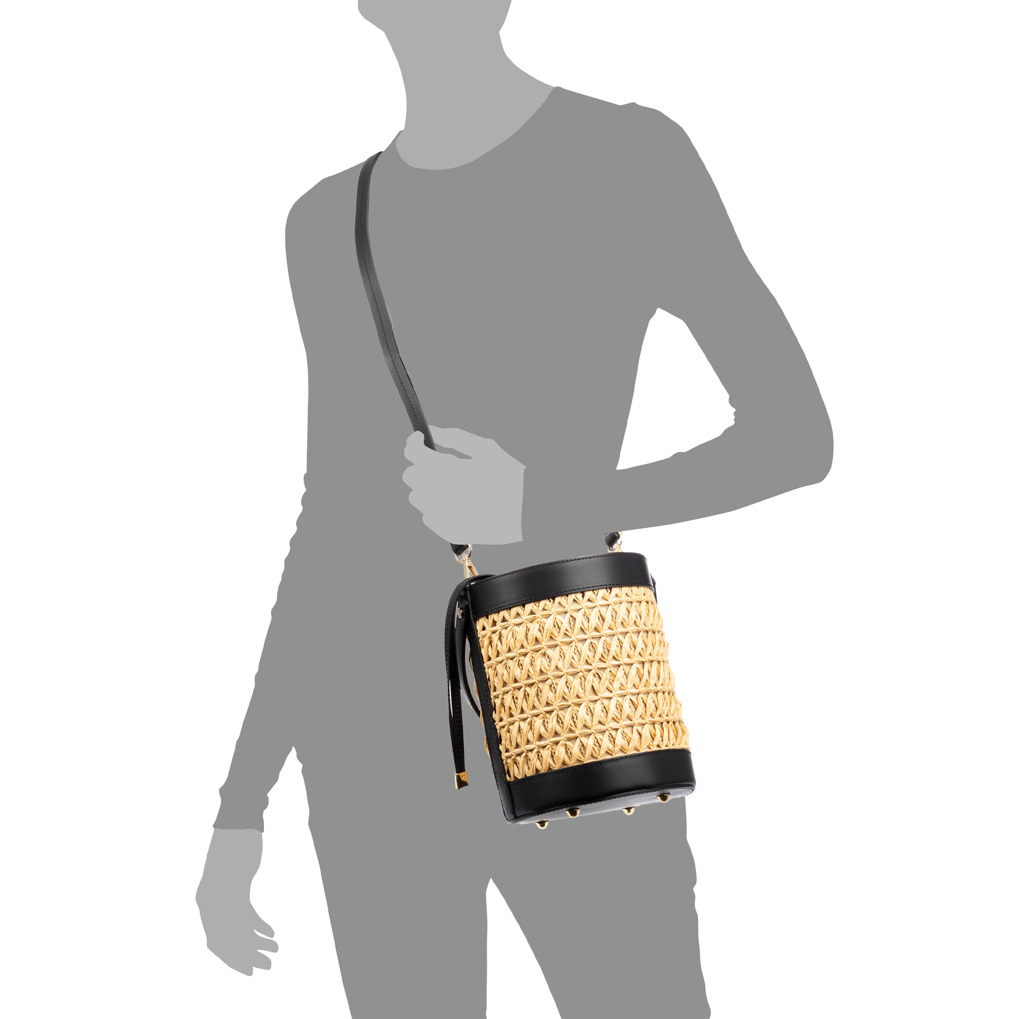 Baone bolso de mano mujer. Piel auténtica combinada con paja.