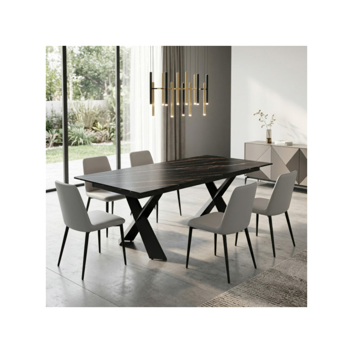 Table à manger extensible 200/300cm céramique noir effet marbré - NYLA
