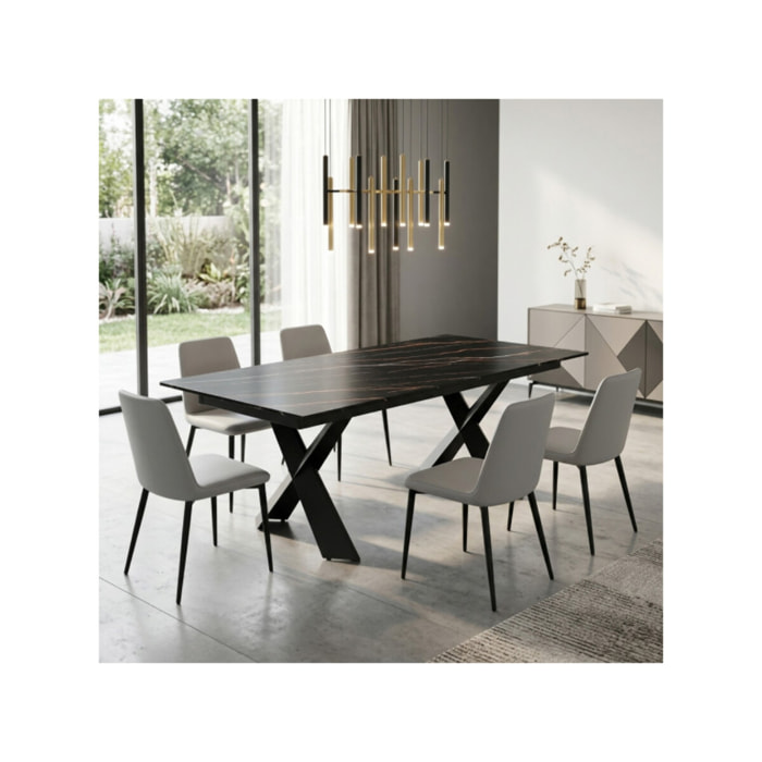 Table à manger extensible 200/300cm céramique noir effet marbré - NYLA