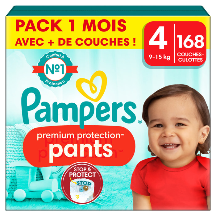 168 Couches-Culottes Pampers Premium Protection, Taille 4, 9-15 kg