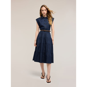 Motivi - Vestito chemisier in denim con gonna a balze - Blu