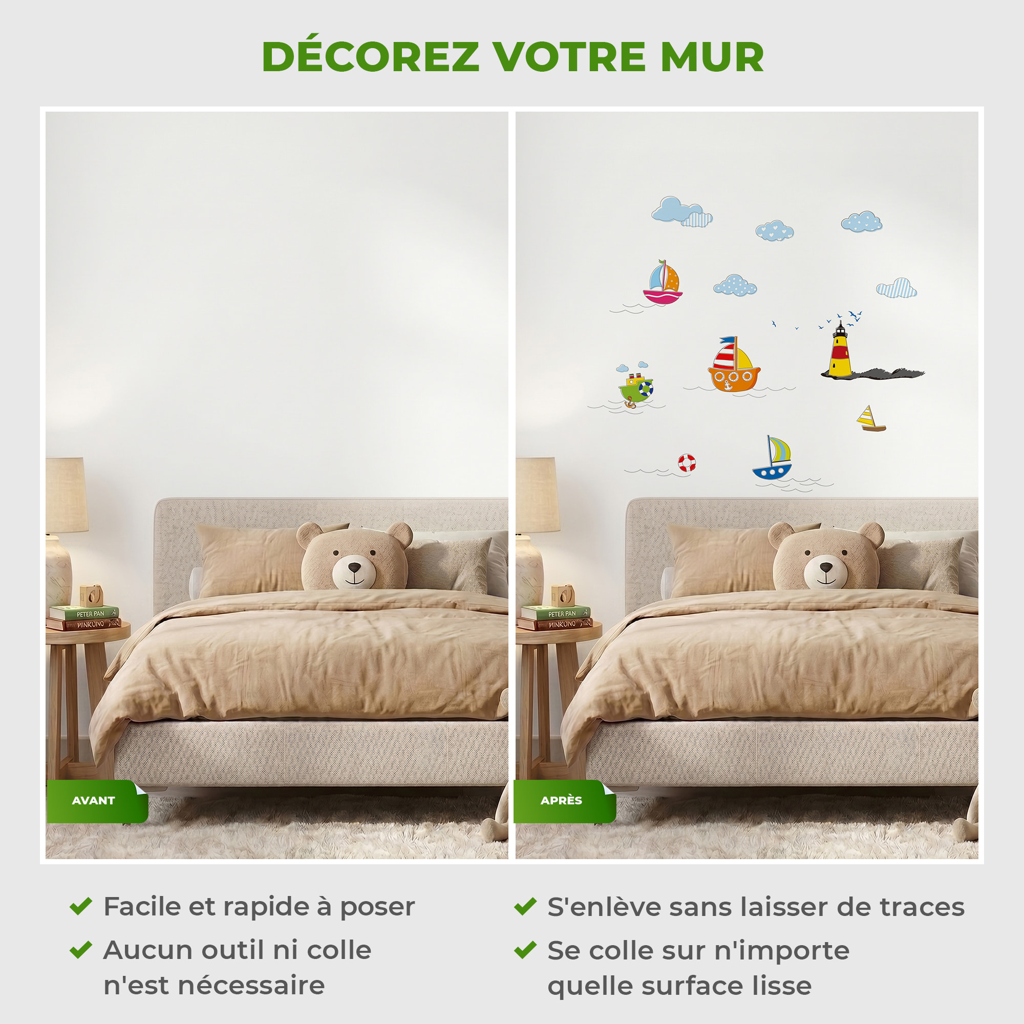 Stickers Muraux décoration adhésifs Bateaux et Nuages