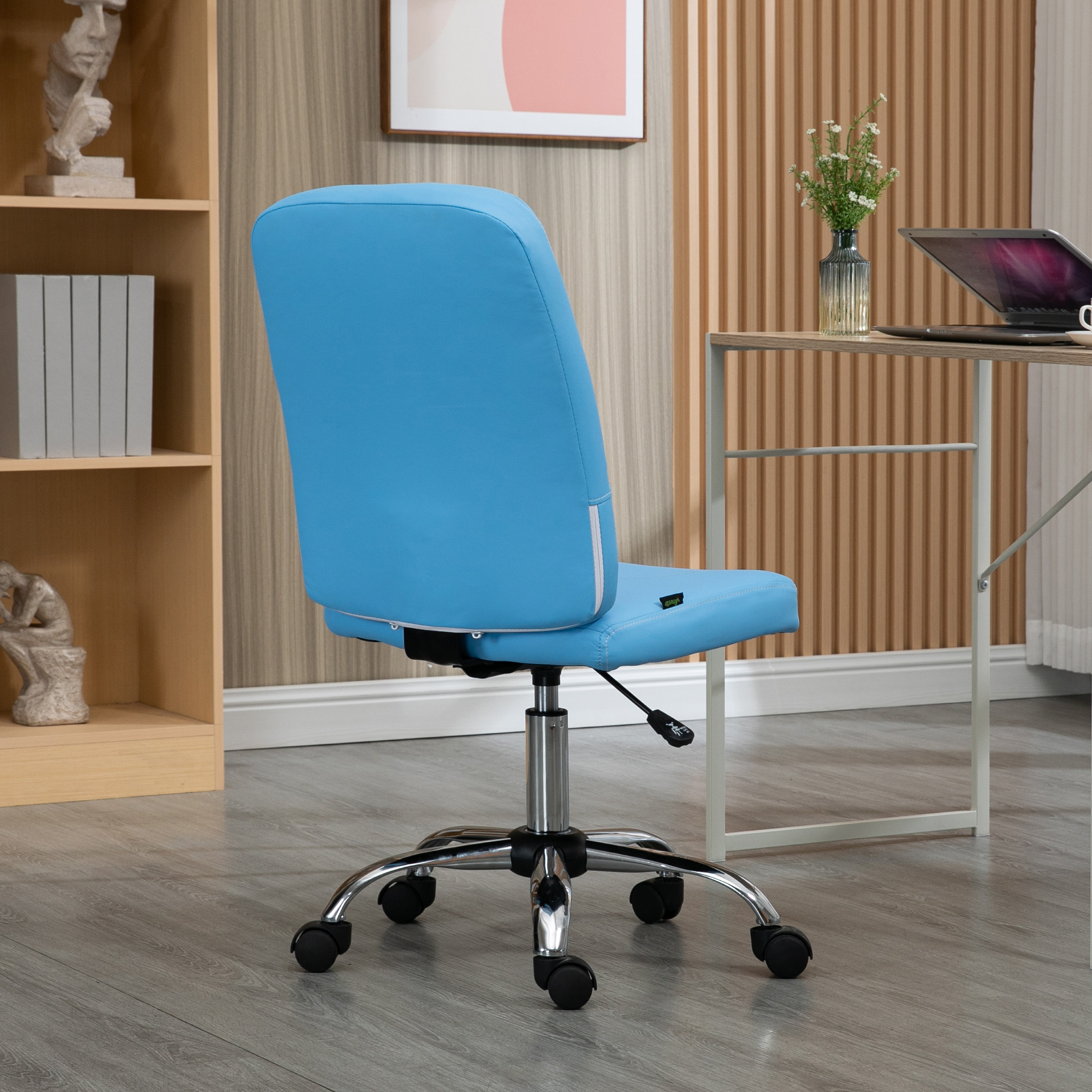 Silla de Oficina sin Brazos Silla de Escritorio Giratorio de Piel Sintética con Altura Ajustable Estilo Moderno Carga 120 kg 45x59x90-100 cm Azul