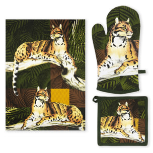 Set Canovaccio Presina e Guanto da Cucina Excelsa – Leopard, Cotone Multicolore