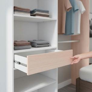 Armadio Guardaroba Con 2 Barre Appendiabiti 4 Ripiani E Cassetto Armadietto Mobile Salvaspazio Reversibile Camera 187x40x158 Cm Bianco Opaco e Rovere