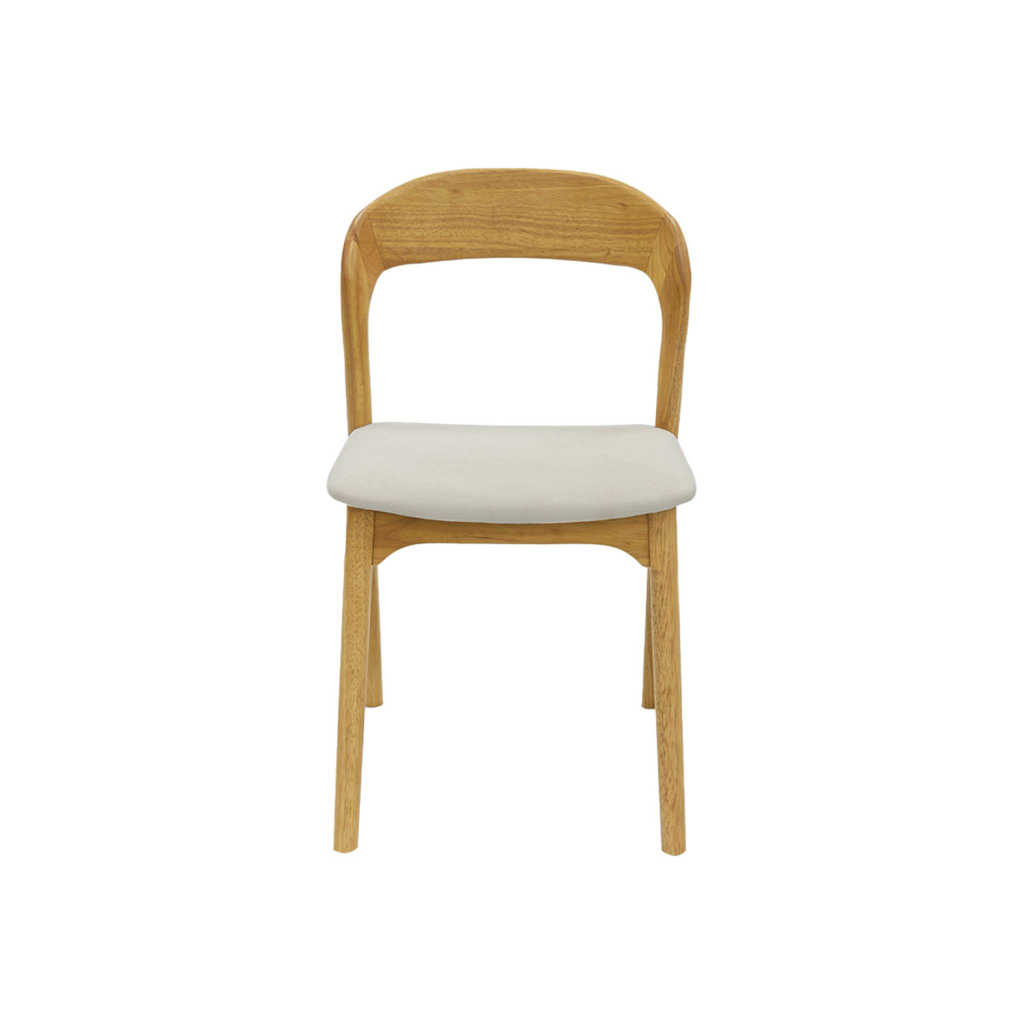 Lot de 2 chaises vintage bois d'hévéa naturel et tissu beige - L 46 x P 53 x H 78cm - Athena