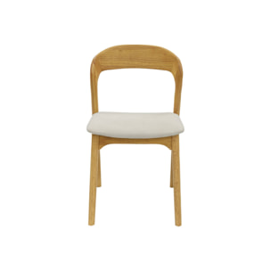 Lot de 2 chaises vintage bois d'hévéa naturel et tissu beige - L 46 x P 53 x H 78cm - Athena