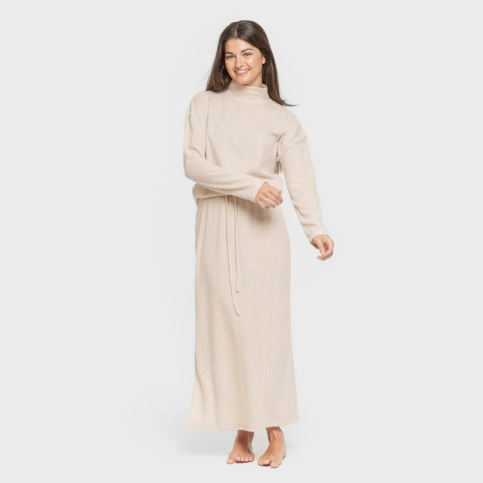 Falda midi rib canalé mujer