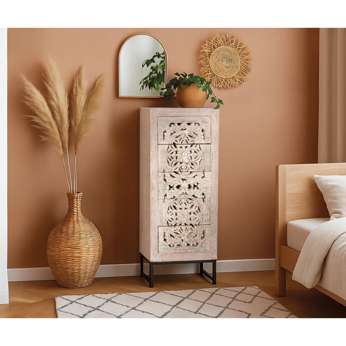Sinfonier de Madera de Mango 45 Cm Estilo Étnico Boho Tallado