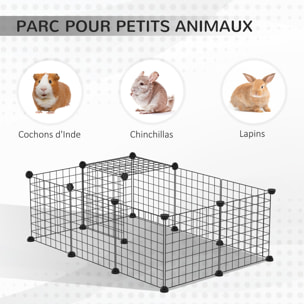 Cage parc enclos rongeurs modulable dim. L 105 x l 70 x H 35 cm résine PP fil métallique noir