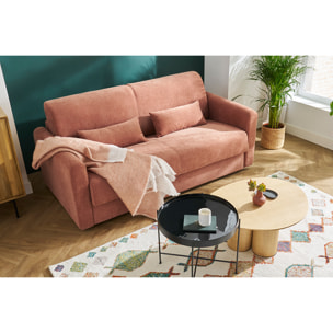 Canapé convertible 3 places en tissu effet velours terre brûlée avec matelas 13 cm LETTO