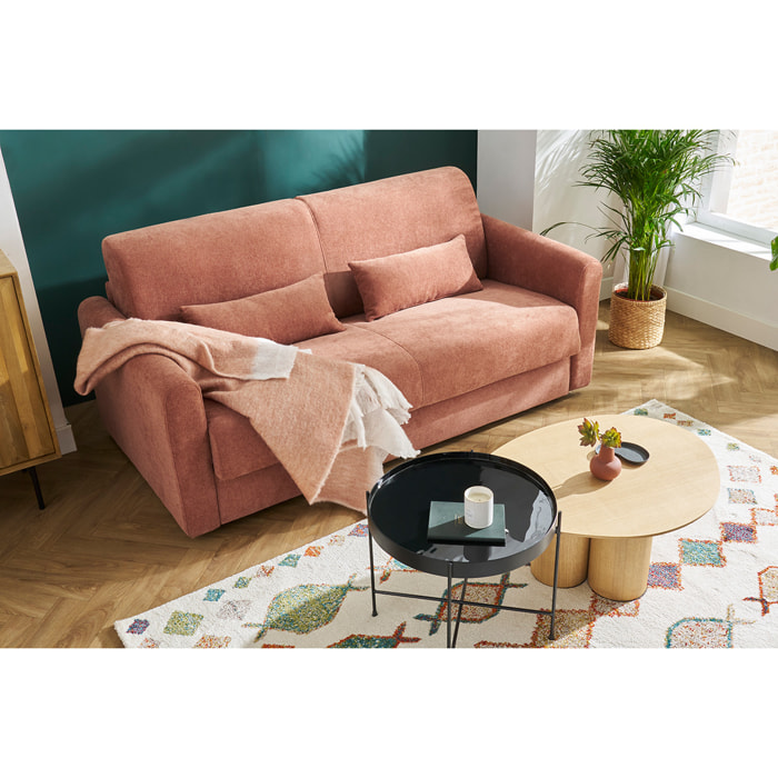 Canapé convertible 3 places en tissu effet velours terre brûlée avec matelas 13 cm LETTO