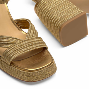 Sandalias de tacón de mujer Valle en acabados trenzados y metalizados