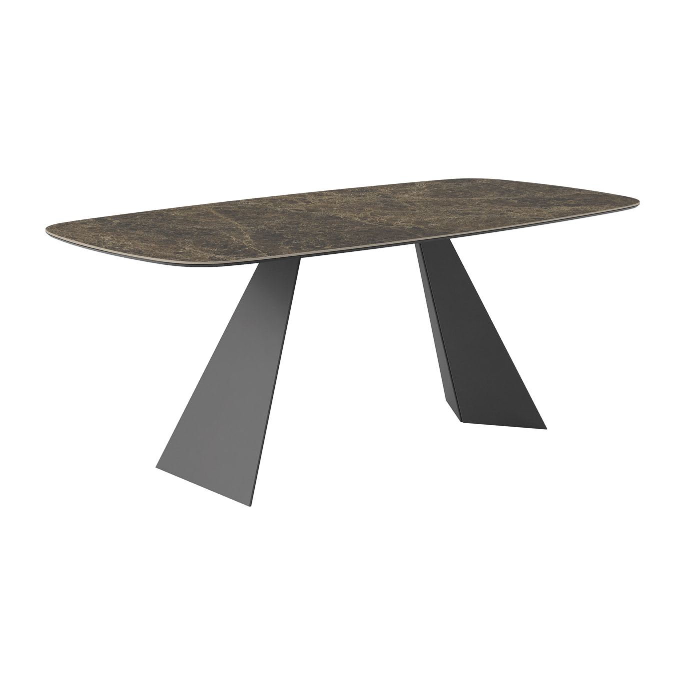 TAVOLO FISSO PRISMA - GRIGIO CARBONE, BOTTE BORDO INCLINATO, PIANO GRES PORCELLANATO EMPERADOR