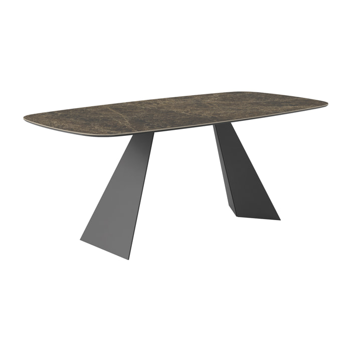 TAVOLO FISSO PRISMA - GRIGIO CARBONE, BOTTE BORDO INCLINATO, PIANO GRES PORCELLANATO EMPERADOR