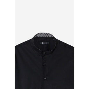 Camicia Uomo Coreano Slim Popeline Stretch Unito Nero