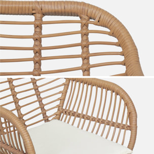 Lot de deux fauteuils effet rotin- résine et métal noir. style colonial. assise beige
