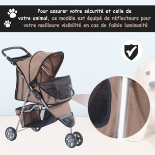 Poussette buggy pour chien chat animaux roue avant pivotante 360 degrés marron