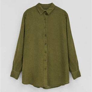 Camisa verde musgo de lino con corte relajado y bordado Polo Club