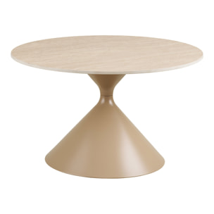 Tavolino da salotto Annecy in ceramica effetto travertino e acciaio ø70 cm