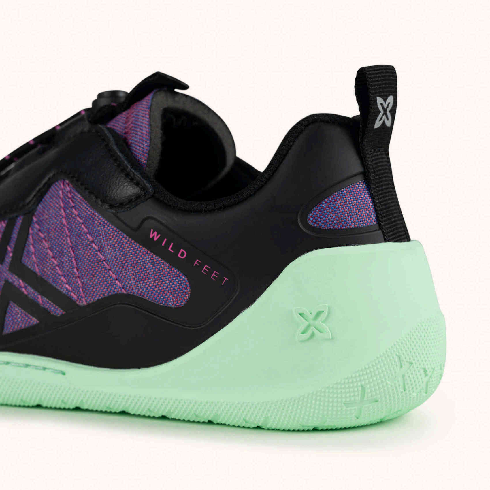 MUNICH FREESTEP 08 Zapatillas Wild Feet "Barefoot" negro y púrpura con suela verde menta