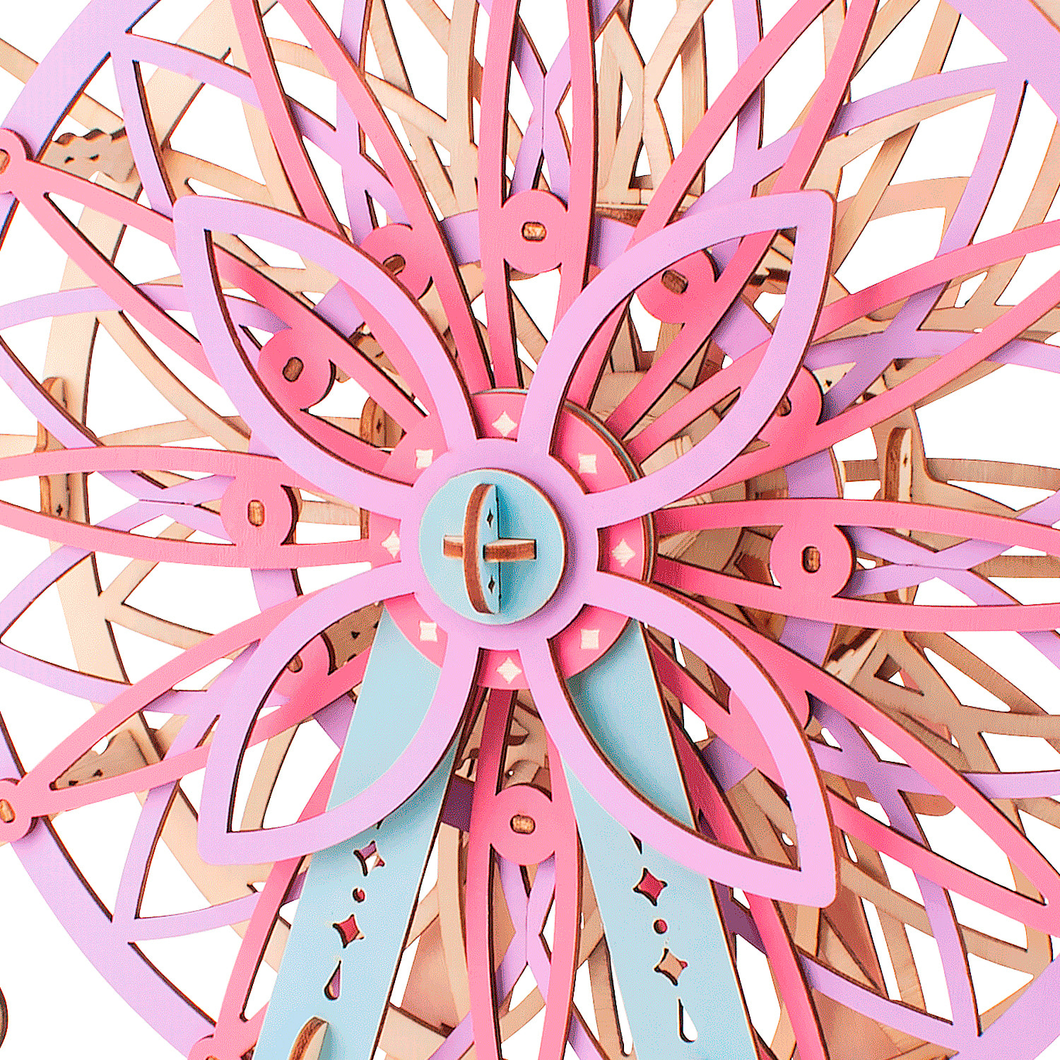 Puzzle 3D in legno. Ruota panoramica rosa. 204 pezzi.