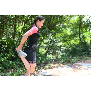 CAMISETA DE COMPRESIÓN RUNNING PARA MUJER MANGA CORTA BLUEBALL EN NEGRO Y ROSA