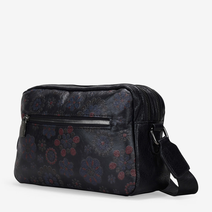 Bolso bandolera negro con estampado floral