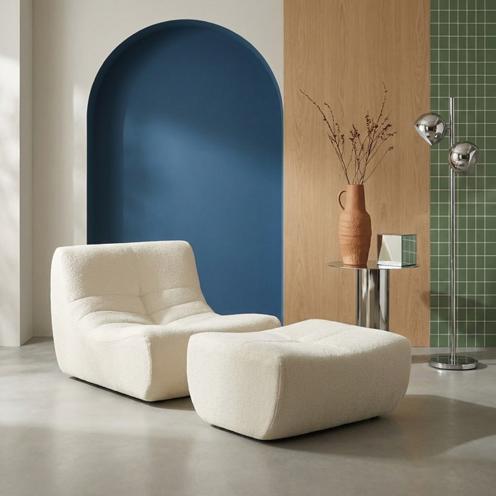 Chauffeuse bouclette texturée 1 place avec repose pieds SOKOL