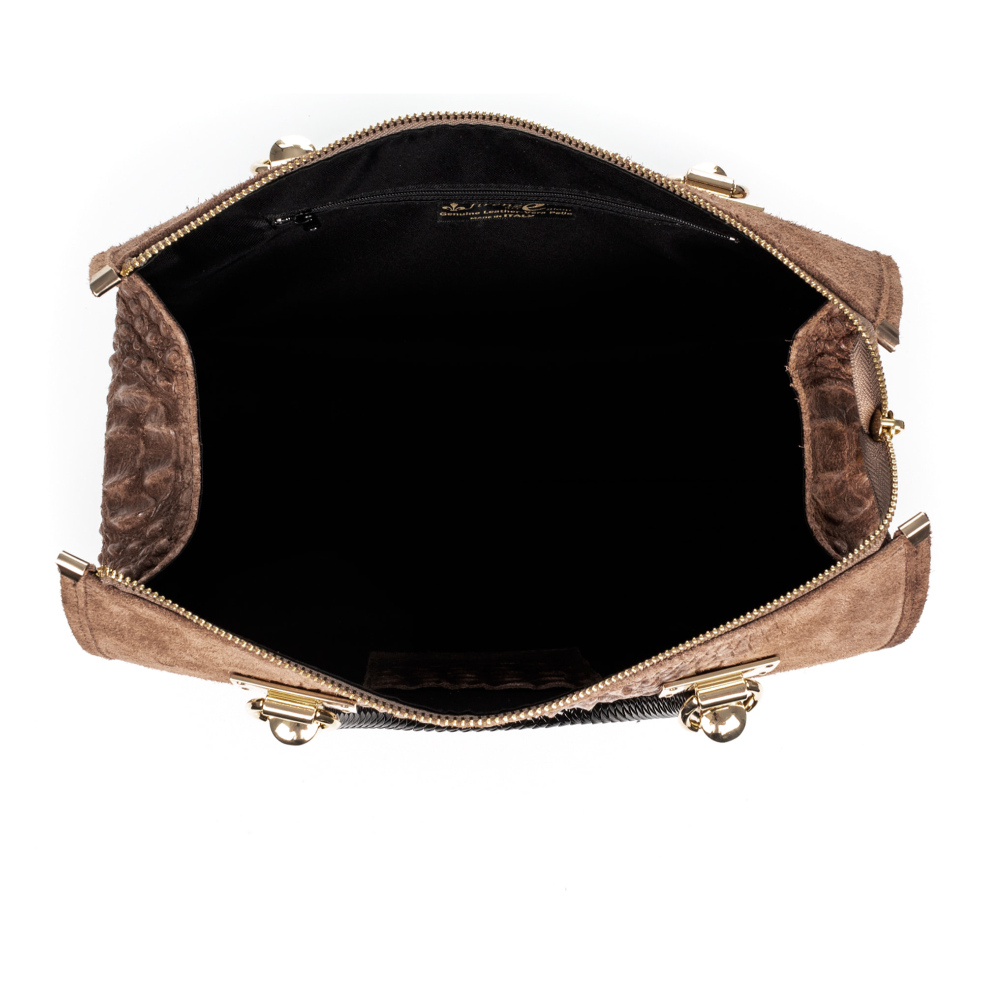 Borsa tote da donna Anacapri. Vera pelle scamosciata con stampa coccodrillo.