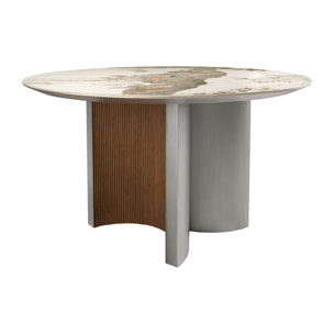 Mesa comedor Angel Cerdá redonda con tapa fija de mármol porcelánico blanco con vetas en tonos tierra en acabado brillo 150x150x75cm