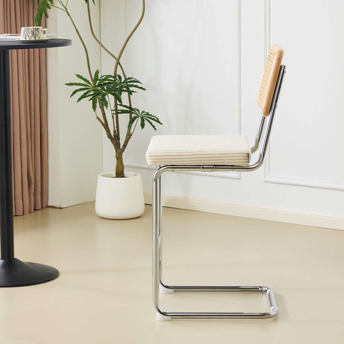 Lot de 2 tabourets de bar en cannage et velours côtelé - MUSE