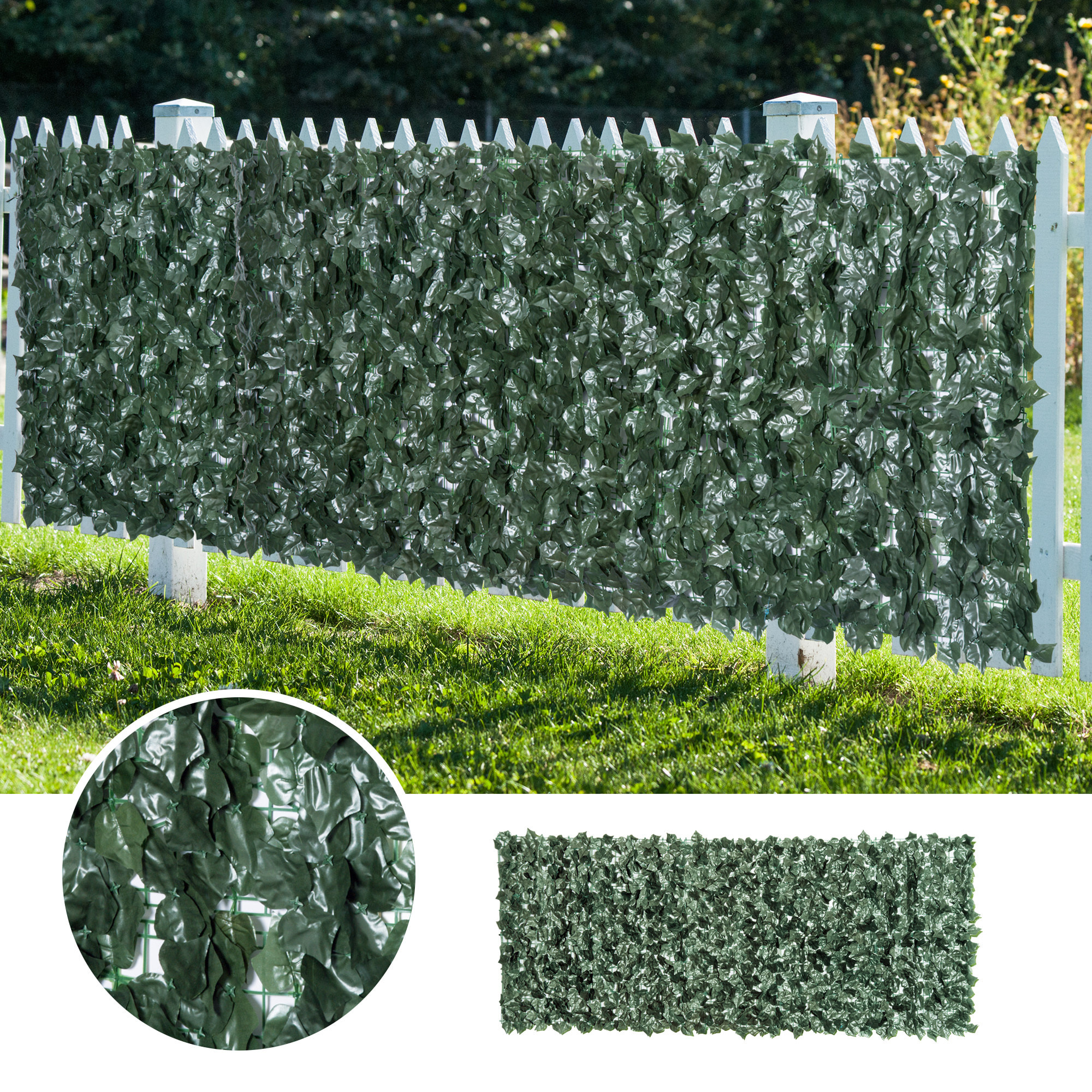 Seto Artificial Ocultación Jardín en Rollo 2,4x1 m Pantalla de Valla de Privacidad de Hiedra Artificial para Terraza Balcón Exterior Decoración de Hojas Verde