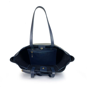 Borsa Donna in vera pelle Made in Italy colore Blu dimensioni cm 41 x 30 x 18