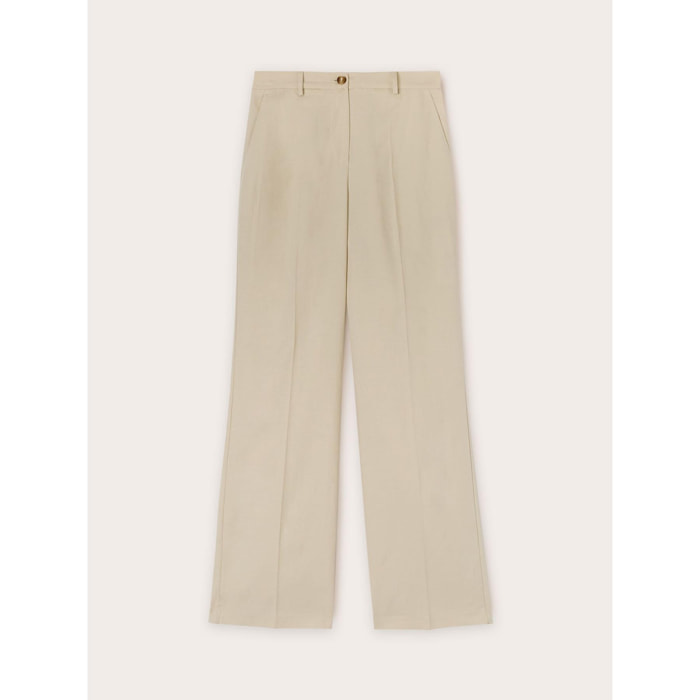 Motivi - Pantalón modelo palazzo en mezcla de lino - Beige