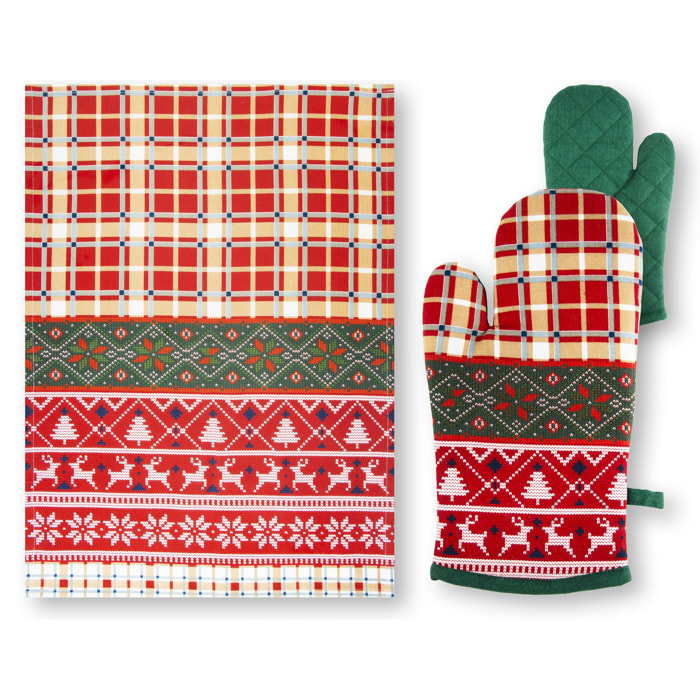 Set torchon avec gant de cuisine Excelsa – Fall Winter, Coton Rouge