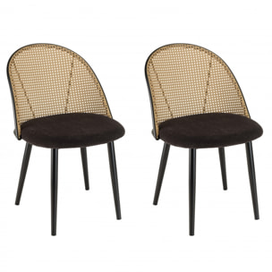 LEA - Lot de 2 chaises assise tissu noir dossier arrondi effet cannage