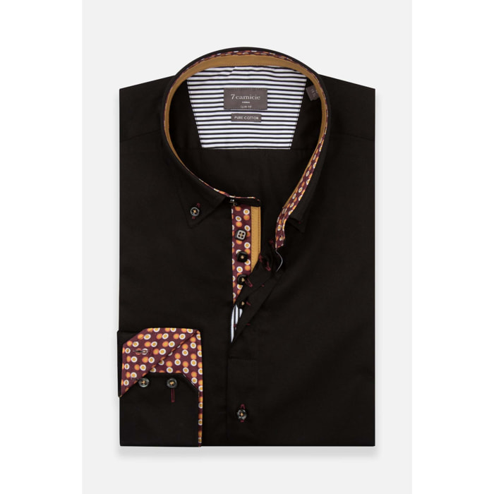 Camicia Uomo 2 Bottoni Button Down Slim Satin Unito Nero