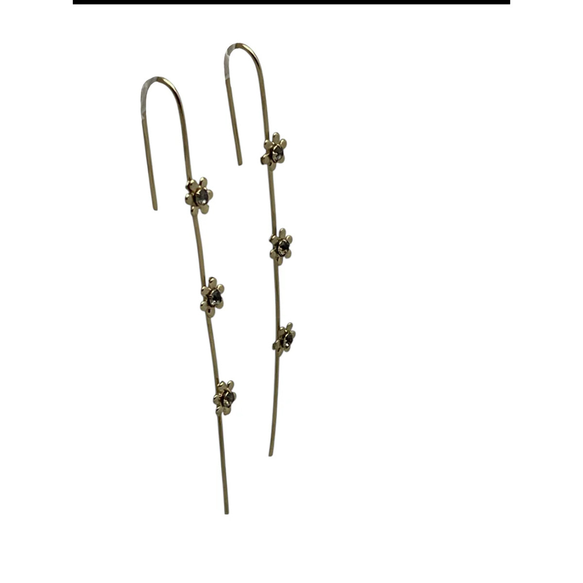 Pendiente bastón 3 flores Sw cristal en dorado