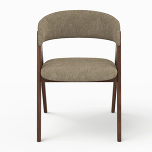 Chaise en bois foncé et tissu vert olive - Isis
