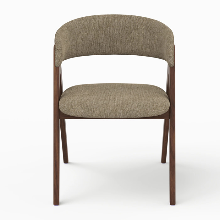 Chaise en bois foncé et tissu vert olive - Isis
