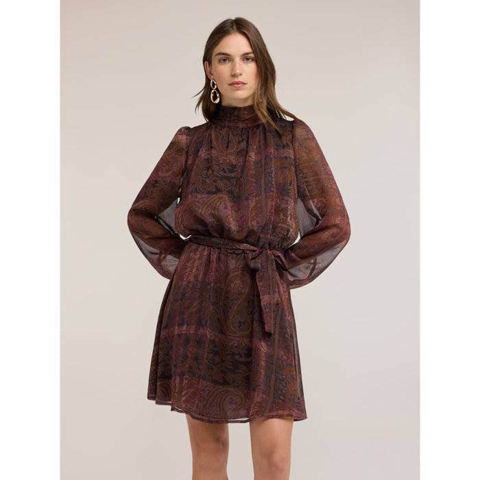 Motivi - Vestito corto in chiffon con stampa - Marrone