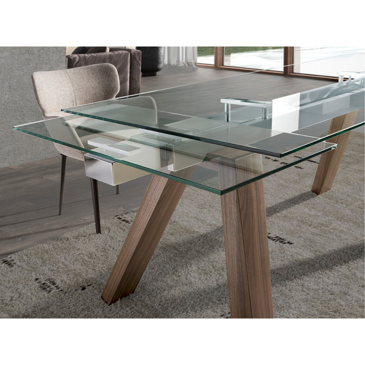 Mesa comedor extensible rectangular con tapa de cristal templado 160x90x76cm