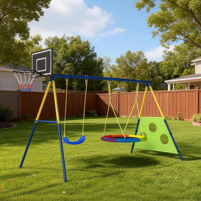 Balançoire portique enfant 4 en 1 acier jaune bleu