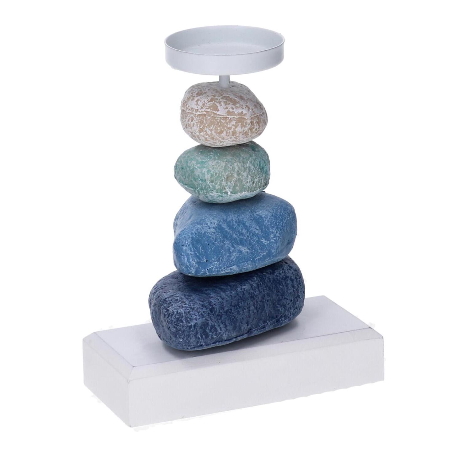 Portacandela in legno pietre azzurro cm12x5,5h15,5