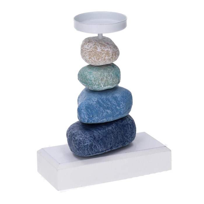 Portacandela in legno pietre azzurro cm12x5,5h15,5