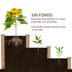 Jardinera Exterior Grande de Madera Arriate de Jardín de 3 Niveles con Diseño de Escalera Huerto Urbano para Cultivos Plantas Flores para Patio Terraza Balcón 120x120x56 cm Natural