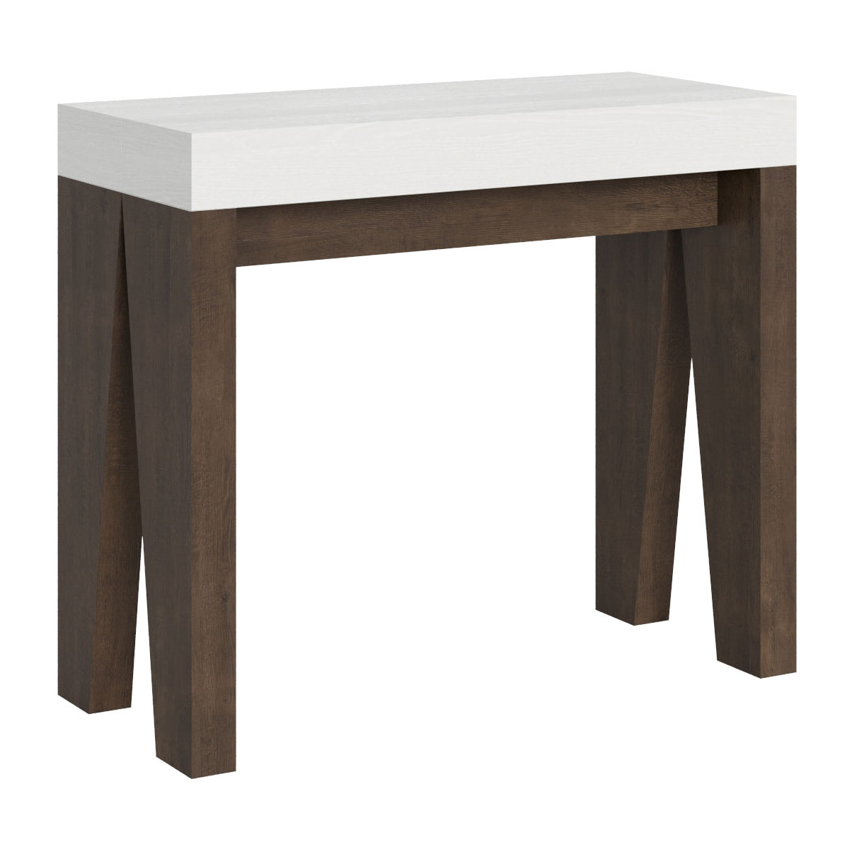 Console Naxy Small cm.90x42 (extensible à 196) dessus Frêne Blanc structure Noyer