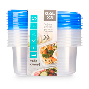 Set de 8 fiambreras rectangulares. 660ml de capacidad.